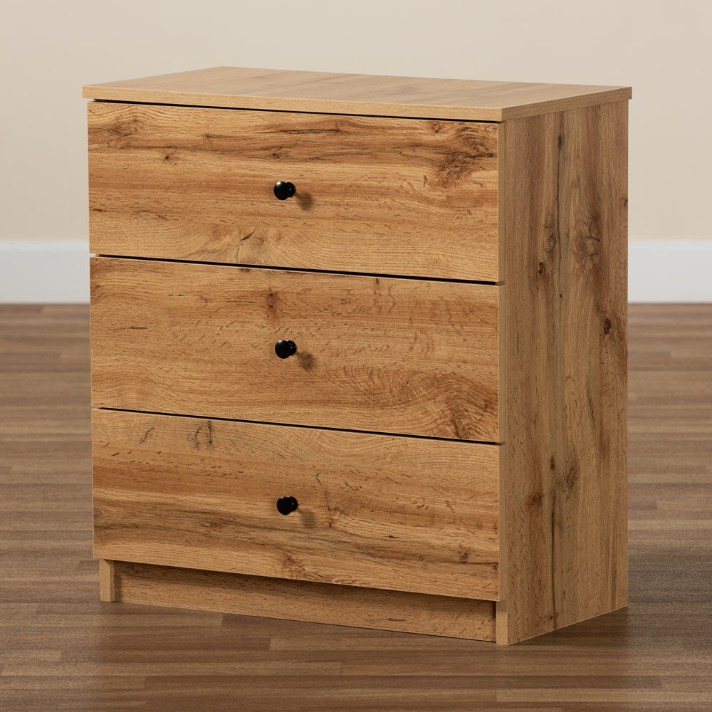 Decon Modern and Contemporary Oak Brown Finished Wood 3-Drawer Storage Chest