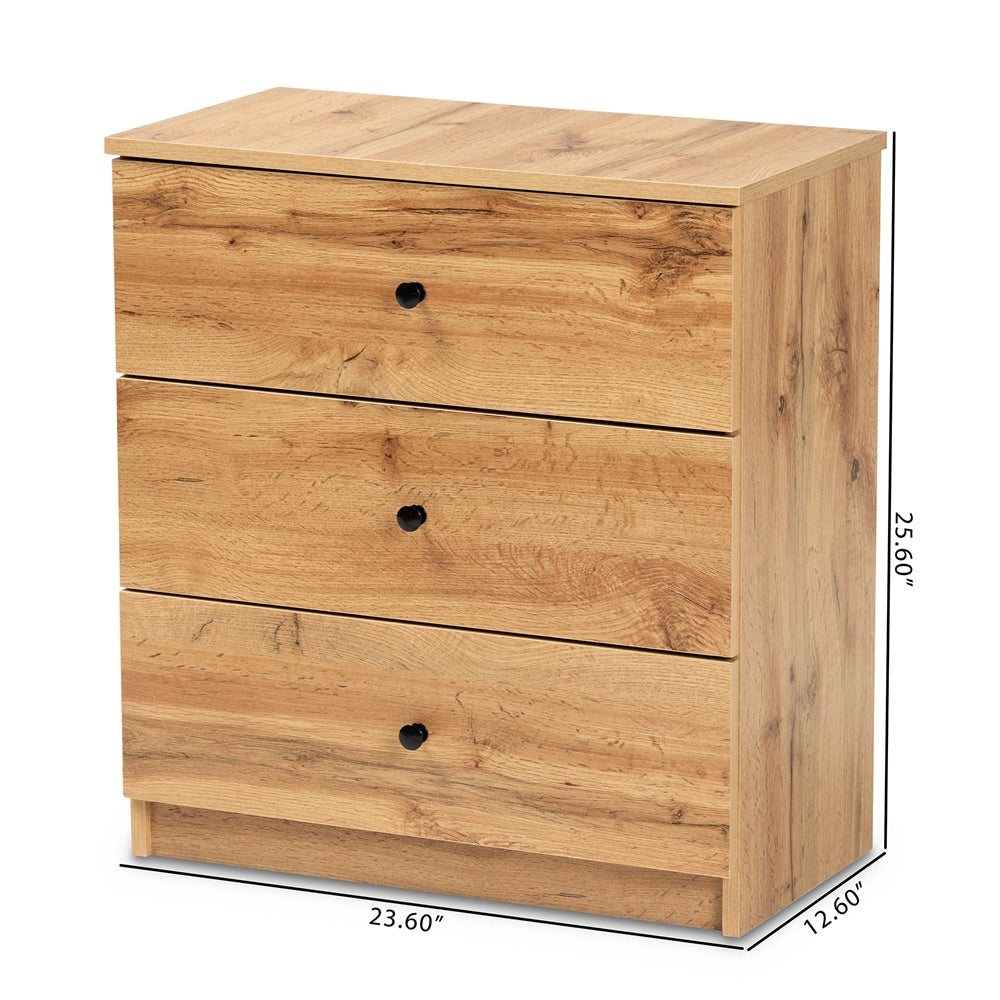 Decon Modern and Contemporary Oak Brown Finished Wood 3-Drawer Storage Chest