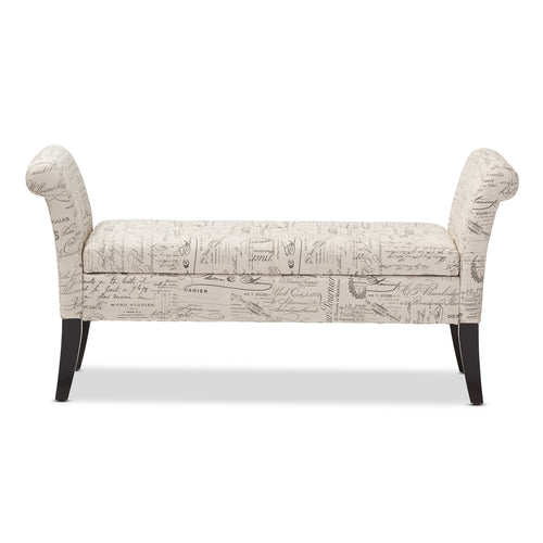 Avignon Script-Patterned French Laundry Fabric Storage Ottoman Bench